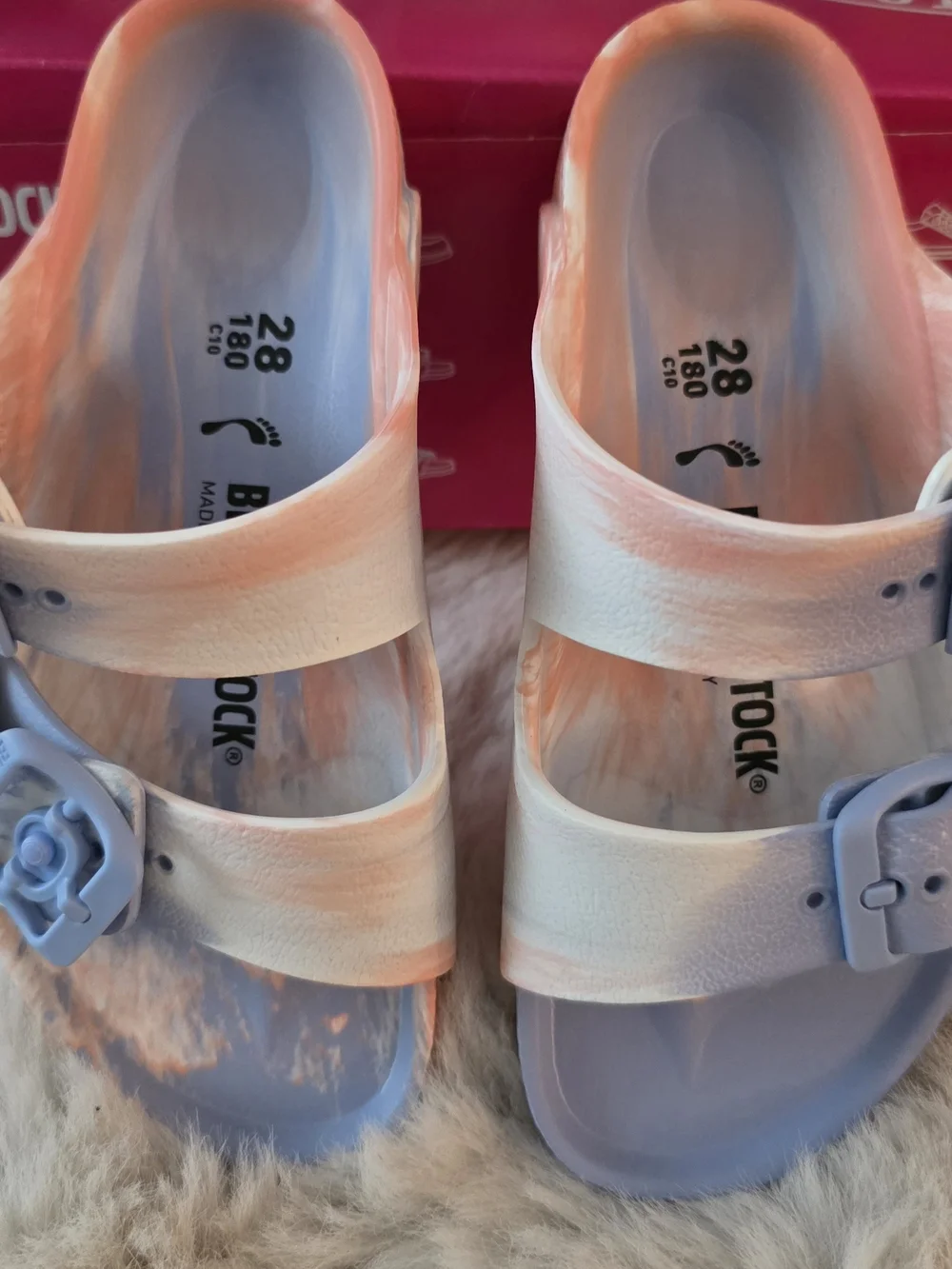 Birkenstock Kids Arizona EVA Sandals in Pastel Blue and Peach